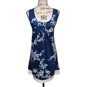 💙 NWT Sleeveless Summer Beach Cruise Buttons Blue White Floral Sundress SIZE M